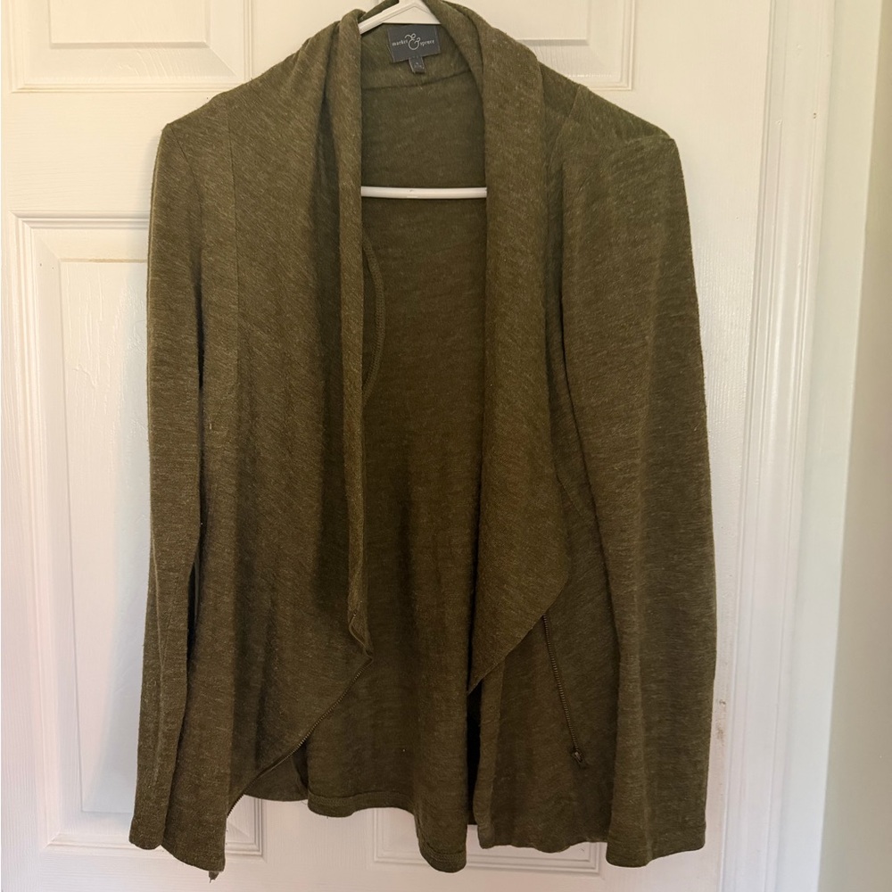 Market & Spruce Olive Green Draped Open-Front Cardigan
